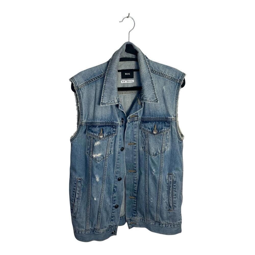 BDG Denim Vest Women M Blue Distressed Raw Edge Button Front Trucker Style